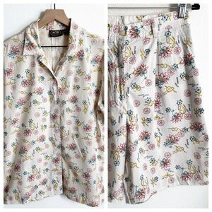 Vtg British Khaki Set Womens 10*‎ Button Up Shirt Shorts Nautical Beach Tropical